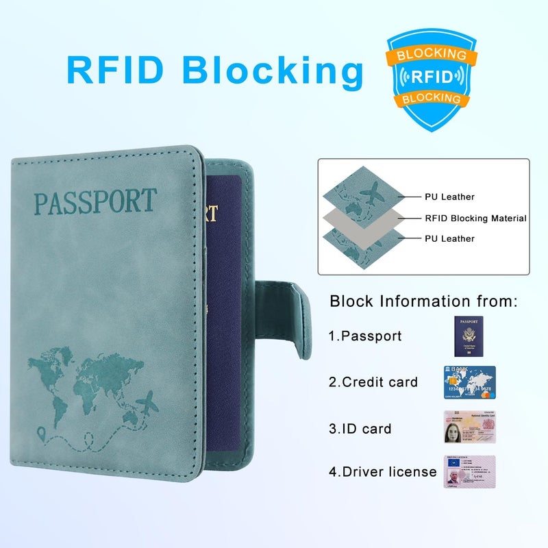ACdream Passport Holder for Travel Essentials, Rfid Blocking Passport Wallet Cover Case for Travel Must Haves Accessories, Book Holders for Women & Men- Light Blue - Image 5