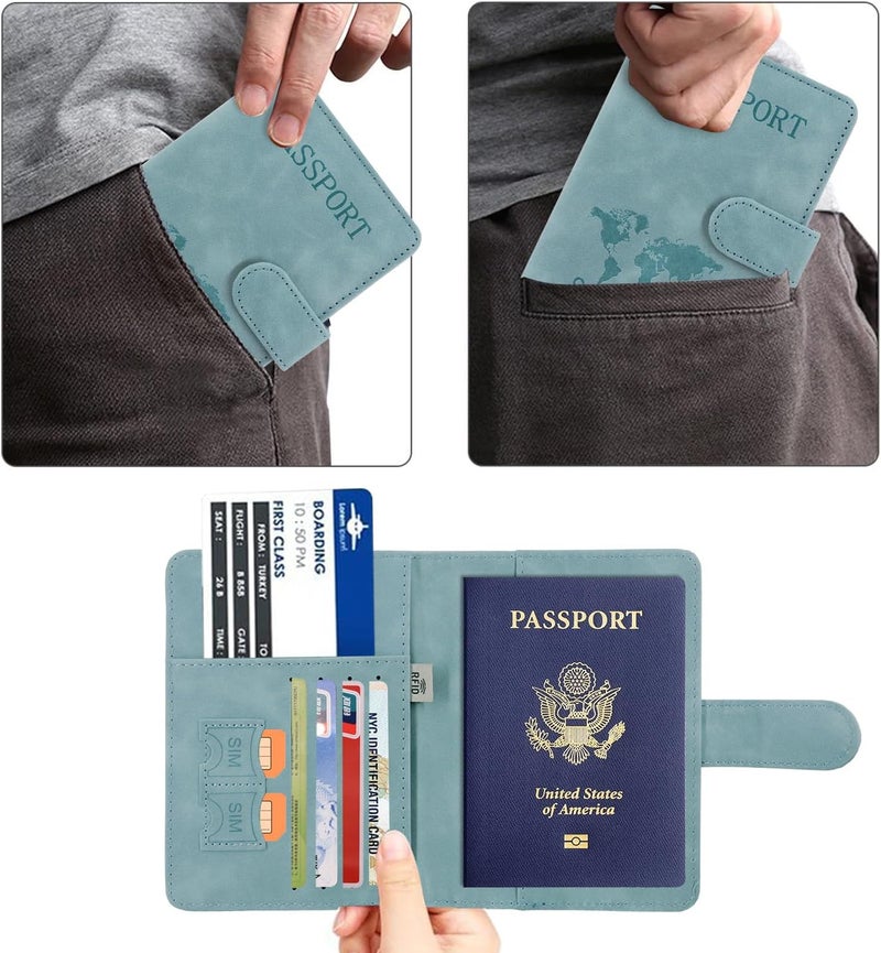 ACdream Passport Holder for Travel Essentials, Rfid Blocking Passport Wallet Cover Case for Travel Must Haves Accessories, Book Holders for Women & Men- Light Blue - Image 3