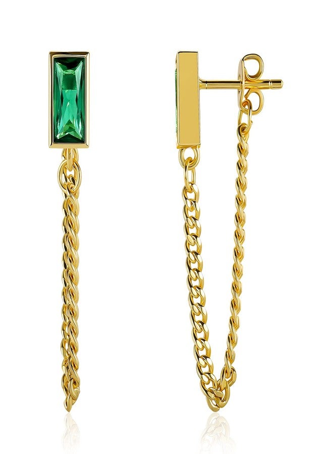 Kose Emerald Earrings For Women,Green Cubic Zirconia With 14K Real Gold Plated Chain Dangle Earrings For Women,Gift For Birthday Mother's Day And Anniversary. - Image 1