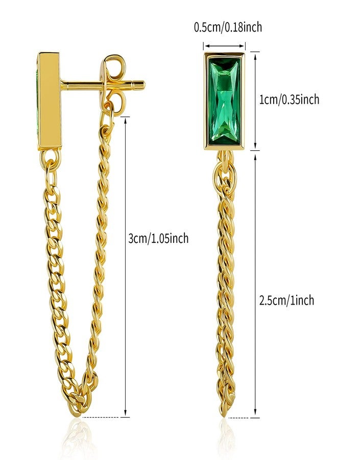 Kose Emerald Earrings For Women,Green Cubic Zirconia With 14K Real Gold Plated Chain Dangle Earrings For Women,Gift For Birthday Mother's Day And Anniversary. - Image 4