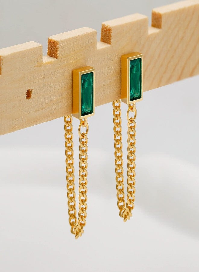 Kose Emerald Earrings For Women,Green Cubic Zirconia With 14K Real Gold Plated Chain Dangle Earrings For Women,Gift For Birthday Mother's Day And Anniversary. - Image 5