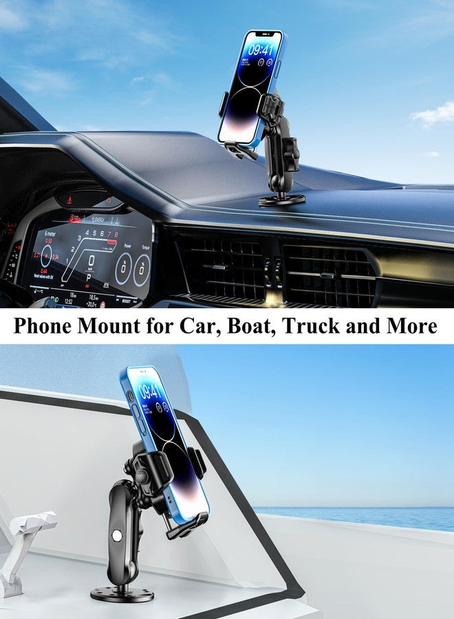BRCOVAN Anti-Theft Phone Mount Holder with Vibration Dampener [Camera Friendly] [1s Lock & Release] with Aluminum Round Base & Medium Arm, for Car Boat Truck Motorcycle UTV, Fit 5.4-7.2'' Smartphones - Image 2
