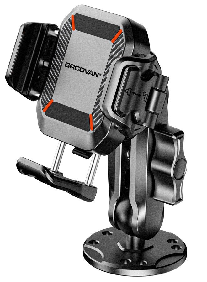 BRCOVAN Anti-Theft Phone Mount Holder with Vibration Dampener [Camera Friendly] [1s Lock & Release] with Aluminum Round Base & Medium Arm, for Car Boat Truck Motorcycle UTV, Fit 5.4-7.2'' Smartphones - Image 1