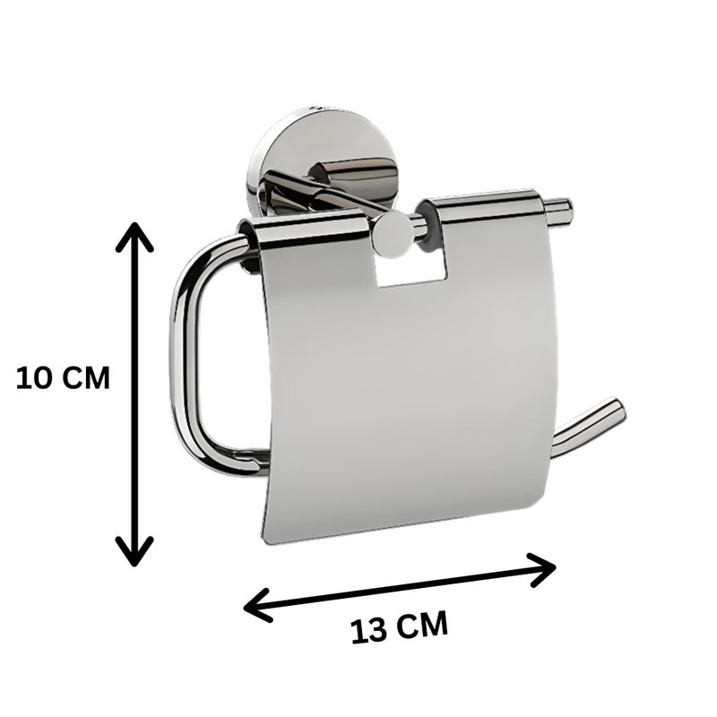 KURIC 304 Grade Stainless Steel Toilet Paper Holder, Toilet Roll Napkin Holder, Tissue Paper Holder with Lid, Toilet Roll Holder, Toilet Tissue Paper Holder - Bathroom Accessories (Chrome) - Image 3