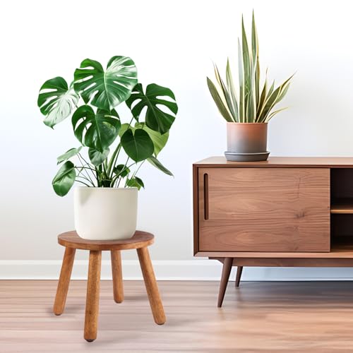 zaowofires Round Solid Wooden Step Stool， Garden Stool，9.3''H,Plant Stool ，Wood Legs Detachable for Plant Stand, Kitchen, Bathroom，Bedroom，Livingroom (Walnut, 9.3inch) - Image 2