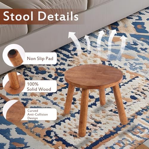 zaowofires Round Solid Wooden Step Stool， Garden Stool，9.3''H,Plant Stool ，Wood Legs Detachable for Plant Stand, Kitchen, Bathroom，Bedroom，Livingroom (Walnut, 9.3inch) - Image 4