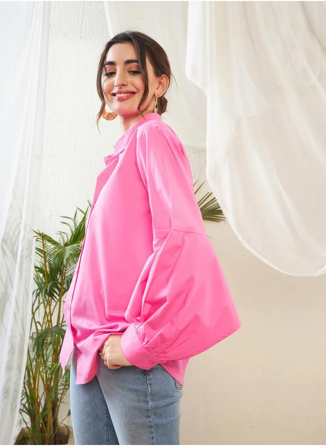SASSAFRAS Solid Shirt with Bishop Sleeves by Styli