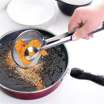 SizzleBest SizzleBest 2 in 1 Fry Tool Filter Spoon Strainer with ClipOil Frying BBQ Filter Stainless Steel Mesh Strainer Kitchen Tool Collapsible Strainer Steel Pack of 1  - Image 2