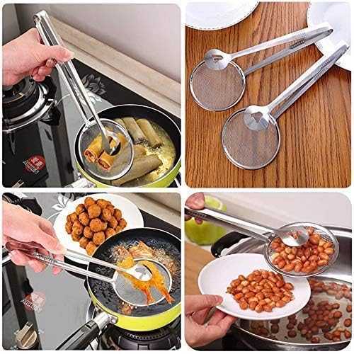 SizzleBest SizzleBest 2 in 1 Fry Tool Filter Spoon Strainer with ClipOil Frying BBQ Filter Stainless Steel Mesh Strainer Kitchen Tool Collapsible Strainer Steel Pack of 1  - Image 3