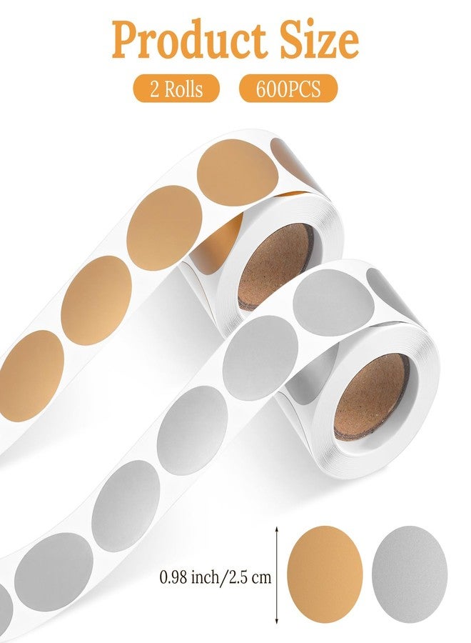 RupeeRise 600 Pcs Office Labels Stickers, Scratch Off and Round Dot Labels in Gold and Silver (300 Each), Adhesive Sticker for Name Tag and Various Applications - Image 2