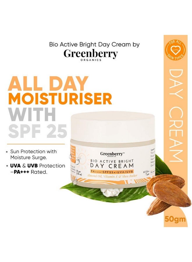 Greenberry Organics Bio Active Bright Day Cream Spf 25+ Lightens Brightens Pa+++. Uvauvb Protection Dark Spots Pigmentation 50 Ml Pack Of 2 120 Ml X 2 - Image 2