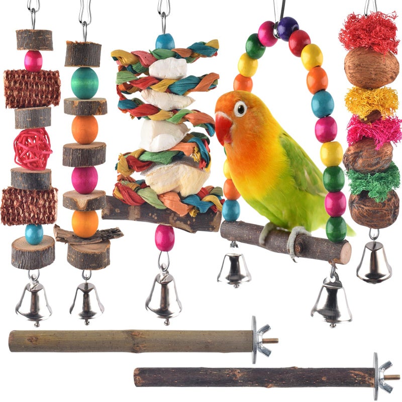 Bissap Bird Chew Toys 7 Packs Parakeet Natural Wood Toys Parrot Hanging Cage Toy Perch Stand for Small Birds Conure Cockatiel Parrotlet Lovebird Budgie - Image 2
