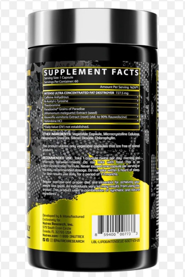 Nutrex Research Lipo 6 Black Intense Ultra Concentrate Supplement - 60 Capsules - Image 3