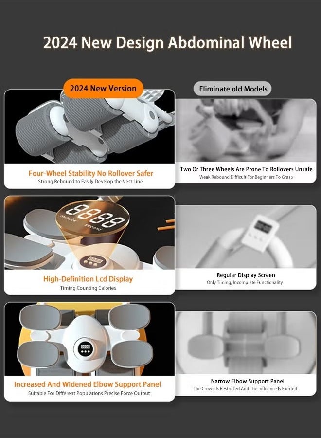 Universal Rebound Abdominal Wheel For Men and Women Fitness , with Timer, Mobile Phone Holder, Kneeling Pad