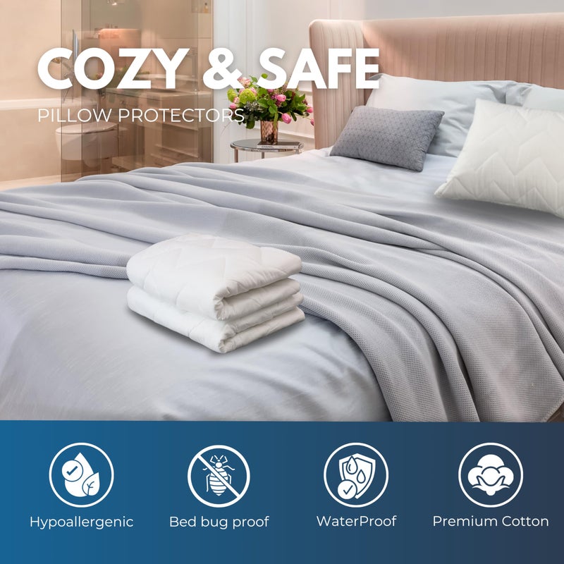 Waterguard Waterguard Waterproof Pillow Protectors Quilted  Zippered Pillow Cases  100% Cotton Top  Microfiber Filled Pillow Covers  Queen Size (20x30) Set of 2 - Image 4