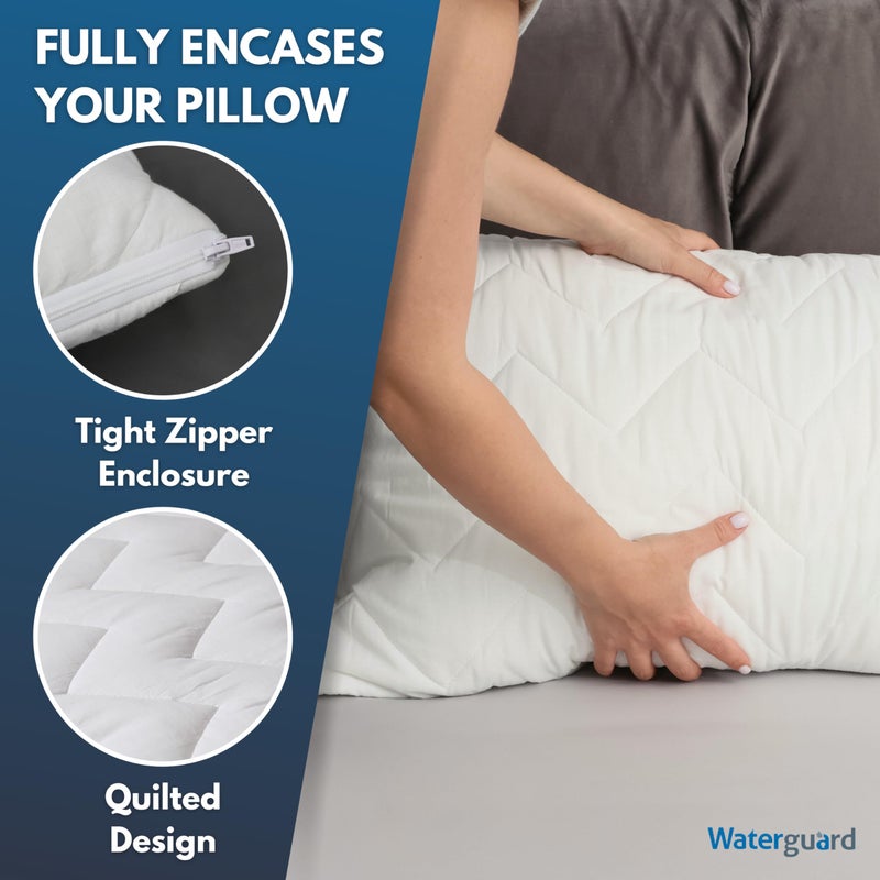 Waterguard Waterguard Waterproof Pillow Protectors Quilted  Zippered Pillow Cases  100% Cotton Top  Microfiber Filled Pillow Covers  Queen Size (20x30) Set of 2 - Image 3