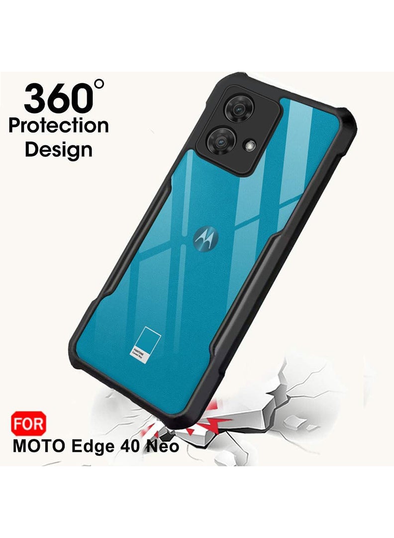 رفع القضية جراب لهاتف Motorola Edge 40 Neo غطاء خلفي تكتيكي شفاف كريستالي مع حماية 360 درجة، غطاء هاتف واقٍ مقاوم للصدمات، ظهر صلب مضاد للخدش من البولي كربونات (شفاف) - Image 3