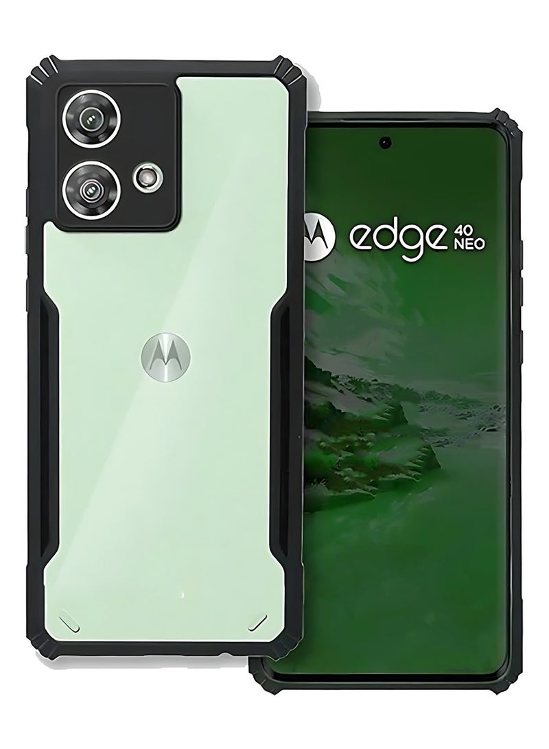 رفع القضية جراب لهاتف Motorola Edge 40 Neo غطاء خلفي تكتيكي شفاف كريستالي مع حماية 360 درجة، غطاء هاتف واقٍ مقاوم للصدمات، ظهر صلب مضاد للخدش من البولي كربونات (شفاف) - Image 1