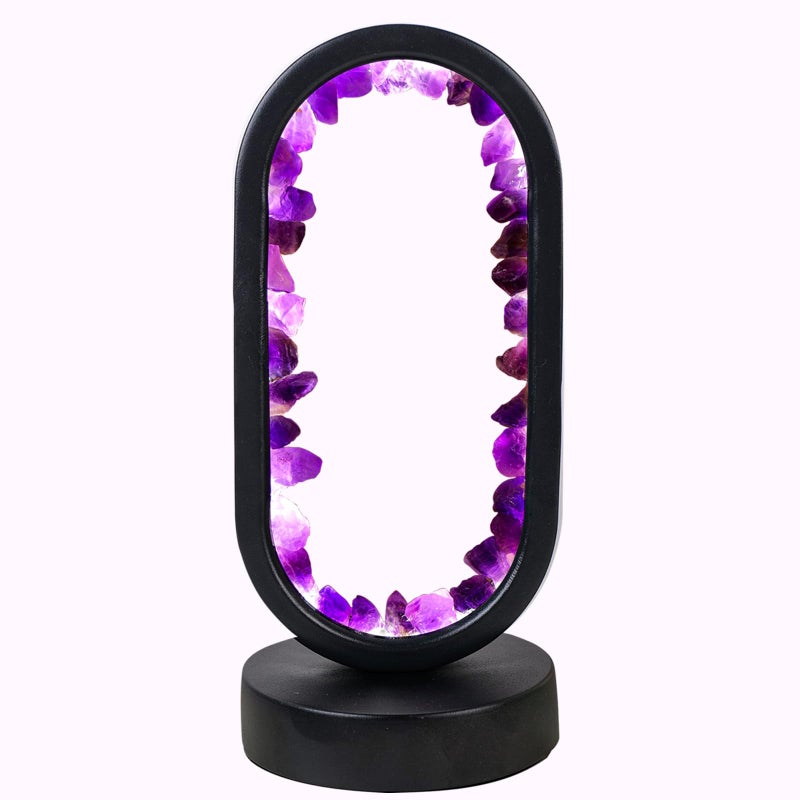 Runyangshi Crystal Lamp Amethyst Raw Stone Ellipse Night Lamp Natural Healing Crystal Night Light Table Lamp Base USB Port 3 Colours Mode for Bedroom Bedside Lamp Office Home Decor Gift - Image 4