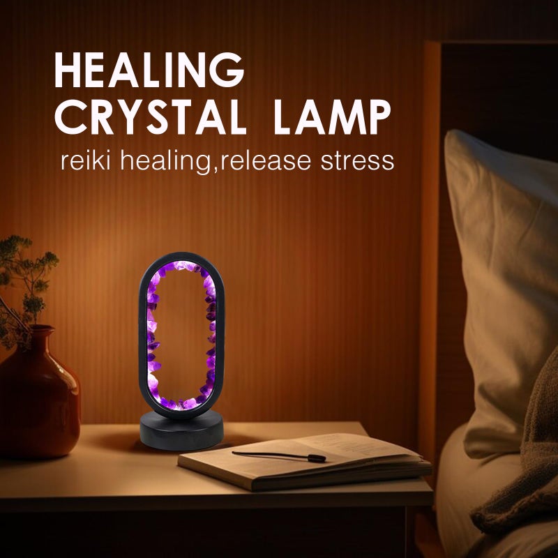 Runyangshi Crystal Lamp Amethyst Raw Stone Ellipse Night Lamp Natural Healing Crystal Night Light Table Lamp Base USB Port 3 Colours Mode for Bedroom Bedside Lamp Office Home Decor Gift - Image 5