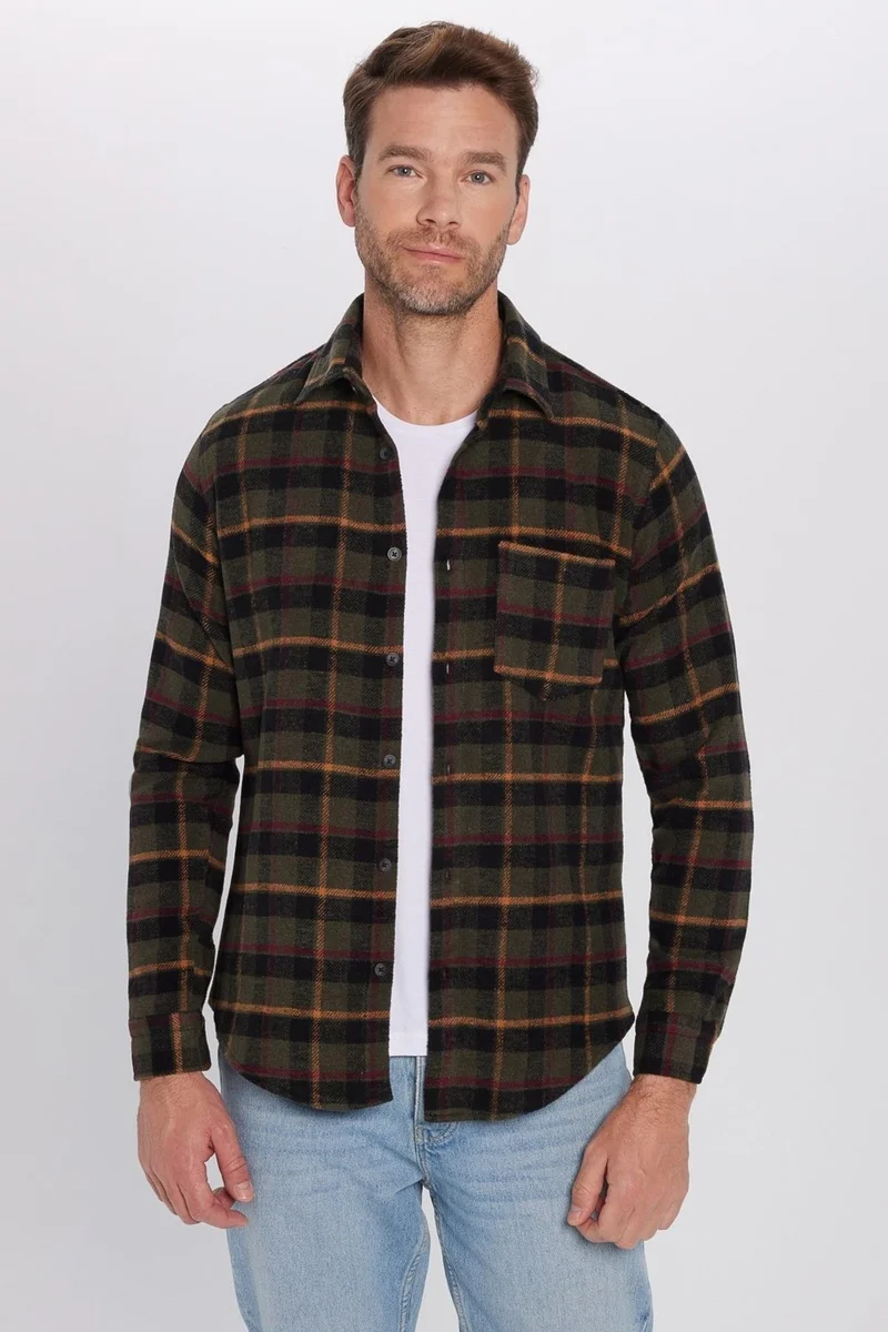 Tudors Slim Fit Winter Slim Fit Checked Single Pocket Lumberjack Men's Shirt