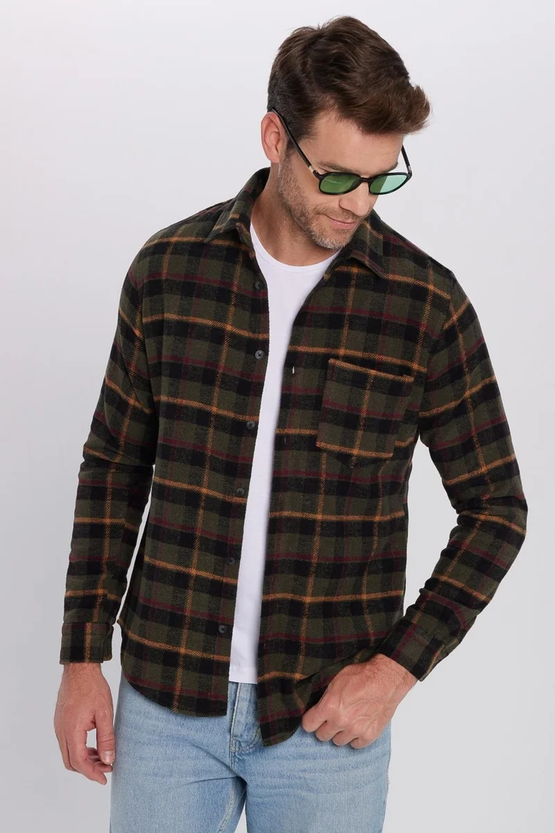 Tudors Slim Fit Winter Slim Fit Checked Single Pocket Lumberjack Men's Shirt