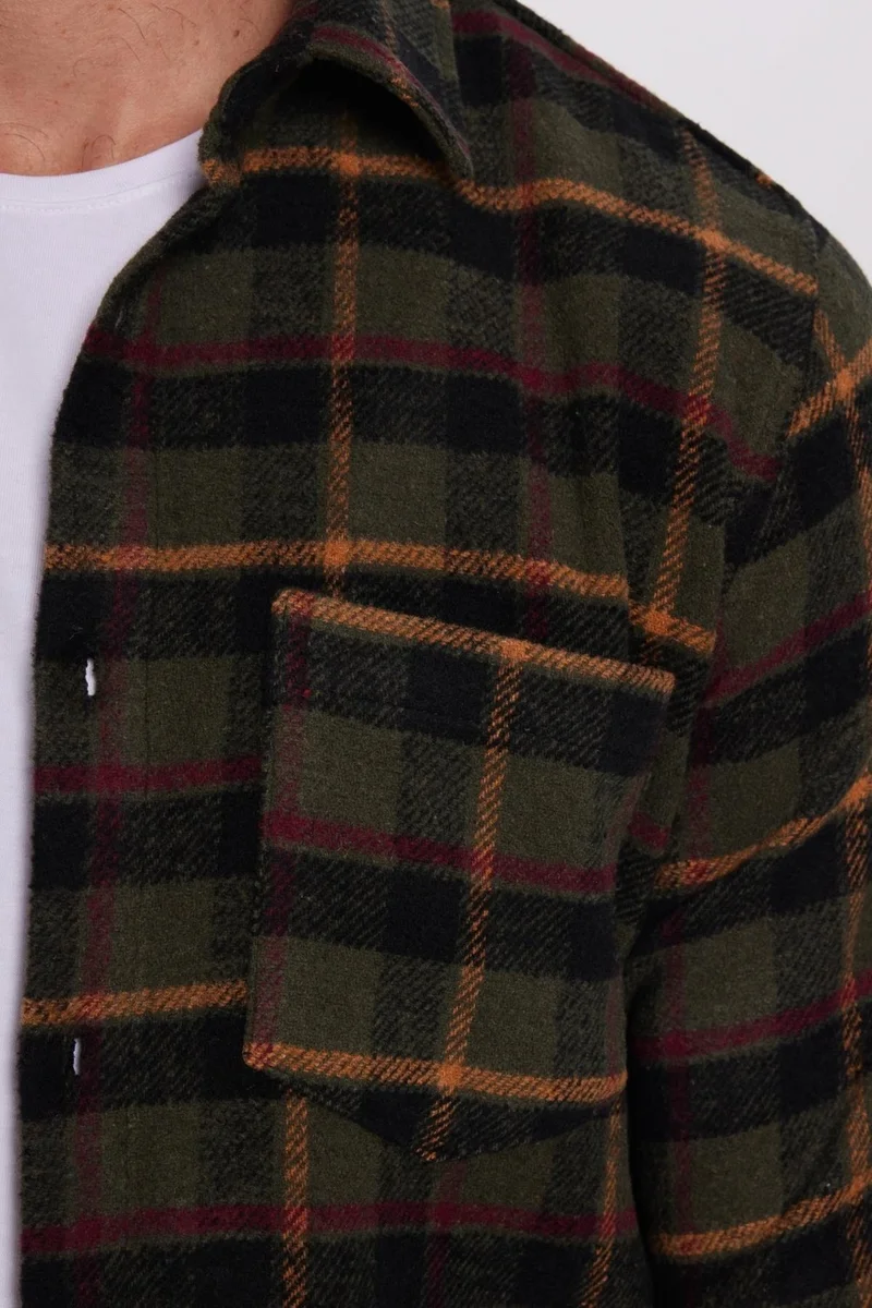 Tudors Slim Fit Winter Slim Fit Checked Single Pocket Lumberjack Men's Shirt