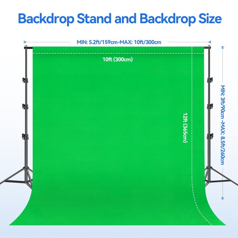 EMART Photo Video Studio 8.5 x 10ft Green Screen Backdrop Stand Kit, Photography Background Support System with 10 x12ft 100% Cotton Muslin Chromakey Curtain - Image 3