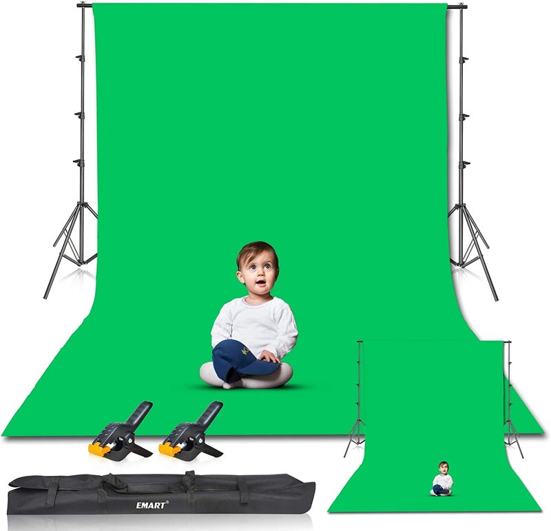 EMART Photo Video Studio 8.5 x 10ft Green Screen Backdrop Stand Kit, Photography Background Support System with 10 x12ft 100% Cotton Muslin Chromakey Curtain - Image 2