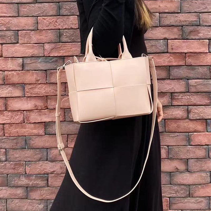 Bag Four-Compartment Woven Tote Small Bag Women'S Genuine Leather Large-Capacity Portable Shoulder Crossbody Bag - Image 3