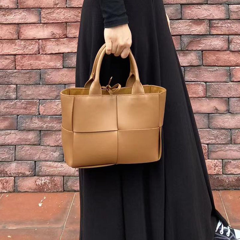 Bag Four-Compartment Woven Tote Small Bag Women'S Genuine Leather Large-Capacity Portable Shoulder Crossbody Bag - Image 4