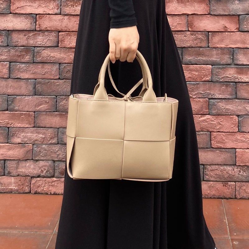 Bag Four-Compartment Woven Tote Small Bag Women'S Genuine Leather Large-Capacity Portable Shoulder Crossbody Bag - Image 2