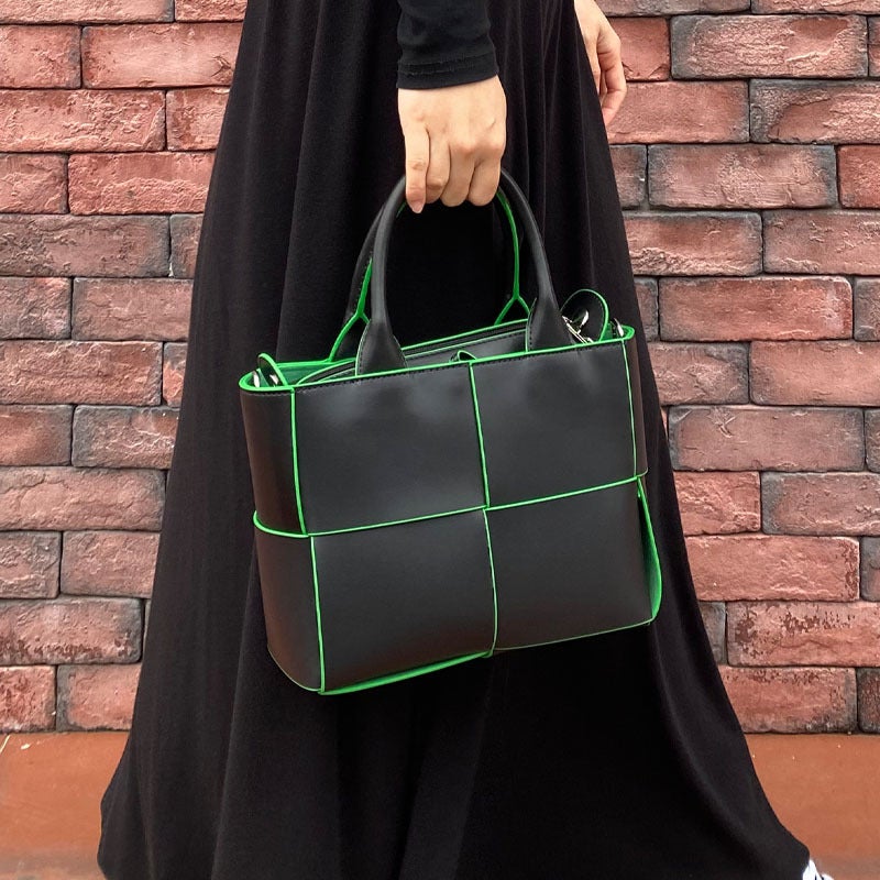 Bag Four-Compartment Woven Tote Small Bag Women'S Genuine Leather Large-Capacity Portable Shoulder Crossbody Bag - Image 5
