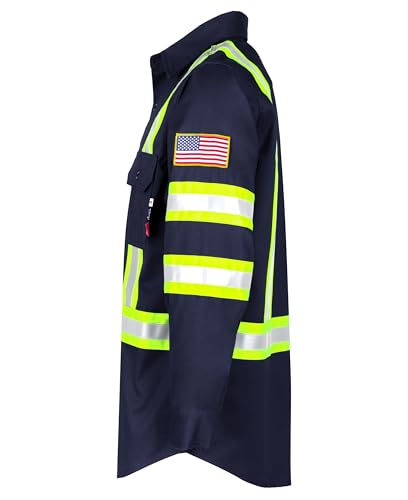 BOCOMAL FR Shirts High Visibility Button Down 75oz ANSIISEA Type O Class1 Flame Resistant Hi Vis Refective Safety Jacket - Image 3