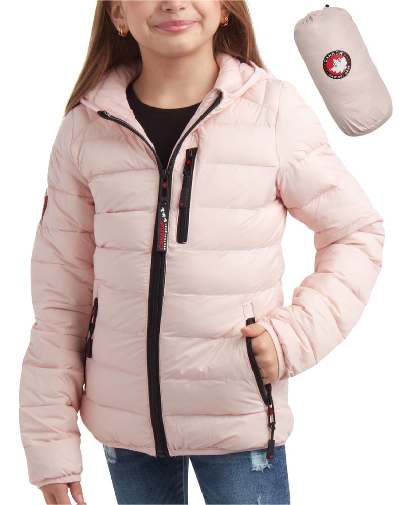 CANADA WEATHER GEAR Girls Puffer Jacket Lightweight Packable Bubble Coat Water Resistant Outerwear Jackets for Girls 716 Size 78 Pink