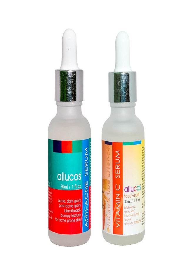ALLUCOS Anti-Acne & Vitamin C Serum Combo - The Ultimate Skincare Duo for Acne-Prone Skin | Pack of 2 (30ML Each) - Image 1