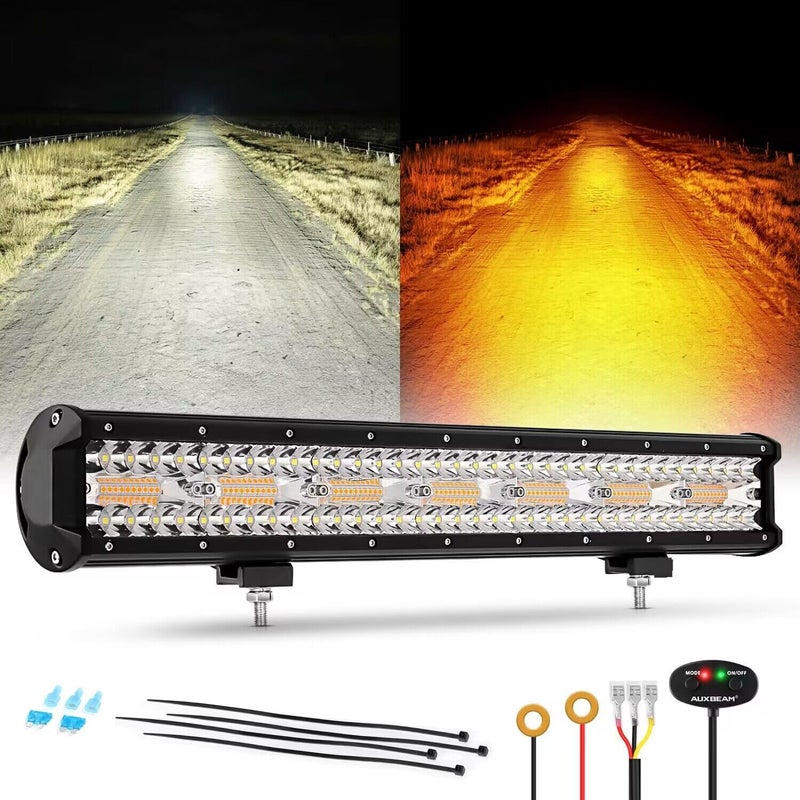 شريط إضاءة LED بقدرة 420 واط من أوكسبيم مع 6 أوضاع باللونين الكهرماني والأبيض بطول 20 بوصة، ضوء وامض تحذيري للطوارئ، ضوء موضعي، ضوء فيضانات، مزيج للطرق الوعرة للشاحنات والسيارات والدراجات الرباعية والـ UTV والقوارب