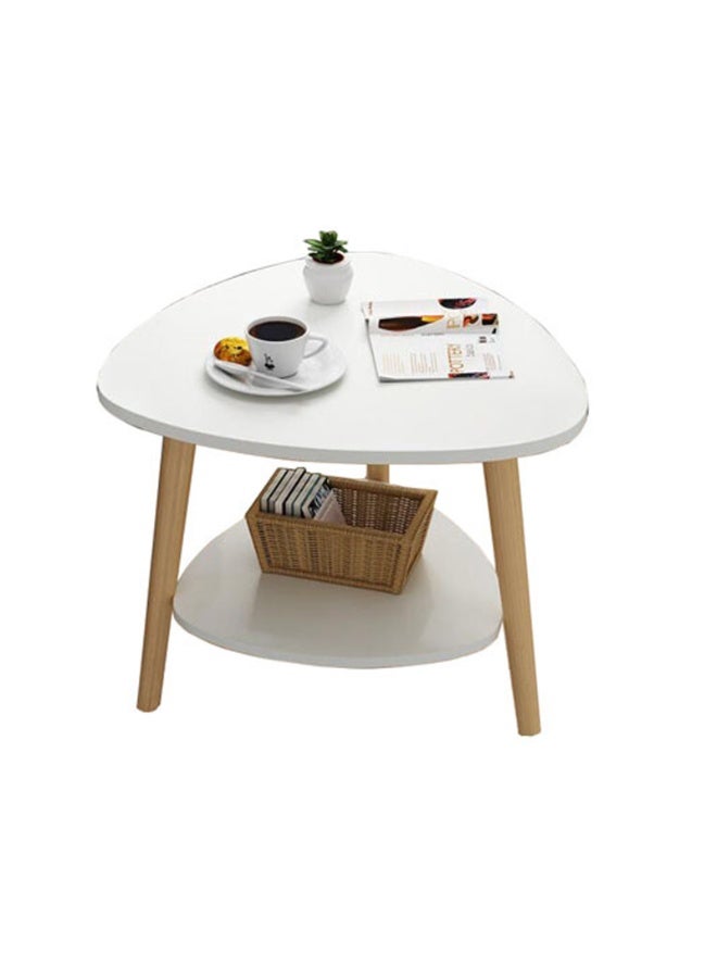 DubaiGallery Round 2-Tier Coffee Table 60x52x48cm, Modern Side Table with White Shelves and Natural Wooden Legs, Compact Living Room Accent Table for Home, Bedroom, Lounge, Office and Decorative Storage - Image 2