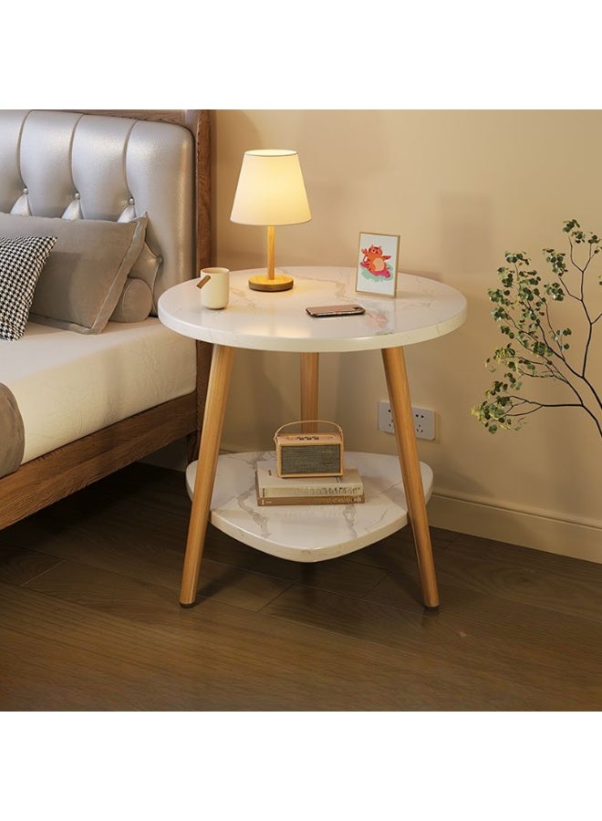 DubaiGallery Round 2-Tier Coffee Table 60x52x48cm, Modern Side Table with White Shelves and Natural Wooden Legs, Compact Living Room Accent Table for Home, Bedroom, Lounge, Office and Decorative Storage - Image 3