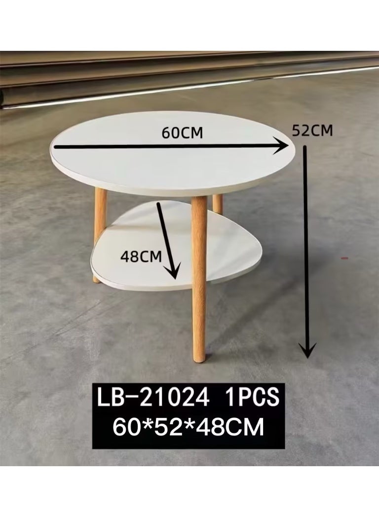 DubaiGallery Round 2-Tier Coffee Table 60x52x48cm, Modern Side Table with White Shelves and Natural Wooden Legs, Compact Living Room Accent Table for Home, Bedroom, Lounge, Office and Decorative Storage - Image 4