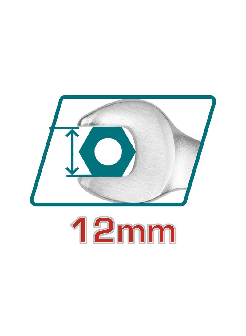 توتال مفتاح ترّس من توتال مقاس 12 مم، مصنوع من فولاذ كروم-فاناديوم (Cr-V)، مطلي بالكروم بتشطيب غير لامع، مزود بترّس 72 سن مع رأس كروم-مولبدنوم (Cr-Mo)، بطول 170 مم - Image 2