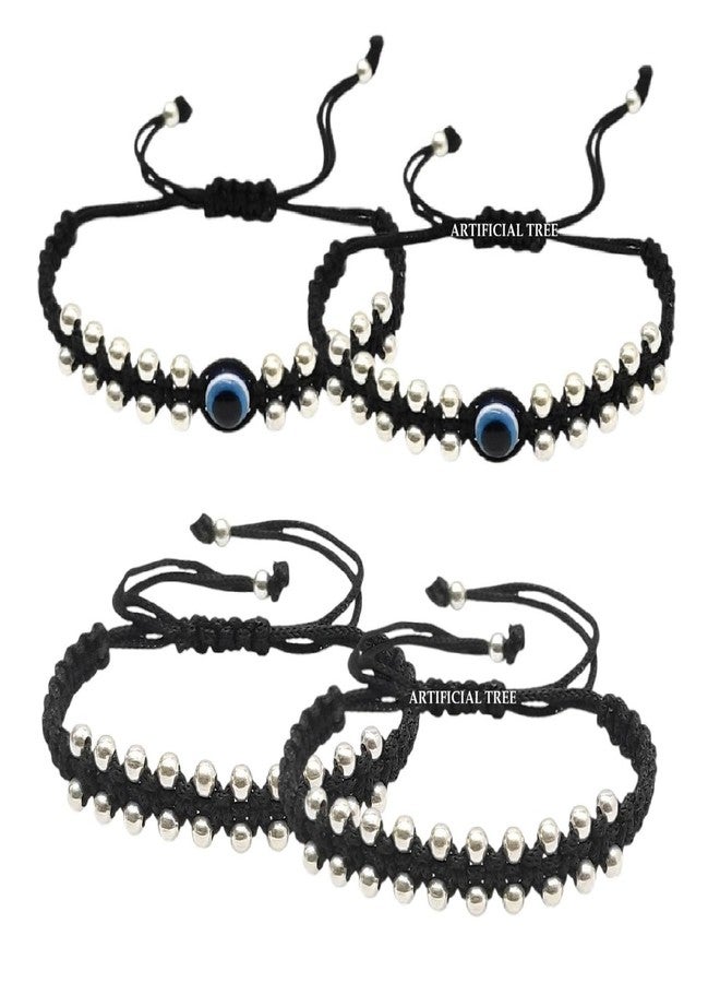 ARTIFICIAL TREE 1 Pair Evil Eye Ball Black Thread Nazariya Bracelet | 1 Piar Ball Black Thread Nazariya Adjustable Bracelet | Nazar Battu | New Born Baby to 6 Year Kids | 4 Piece (AT BABY BRCT 0010) - Image 1