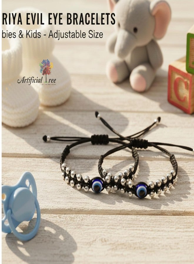 ARTIFICIAL TREE 1 Pair Evil Eye Ball Black Thread Nazariya Bracelet | 1 Piar Ball Black Thread Nazariya Adjustable Bracelet | Nazar Battu | New Born Baby to 6 Year Kids | 4 Piece (AT BABY BRCT 0010) - Image 4