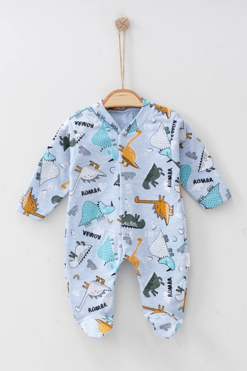 Ada Bebek Çocuk Ada Baby Kids 100% Cotton Dinosaur Patterned Jumpsuit with Booties 1916