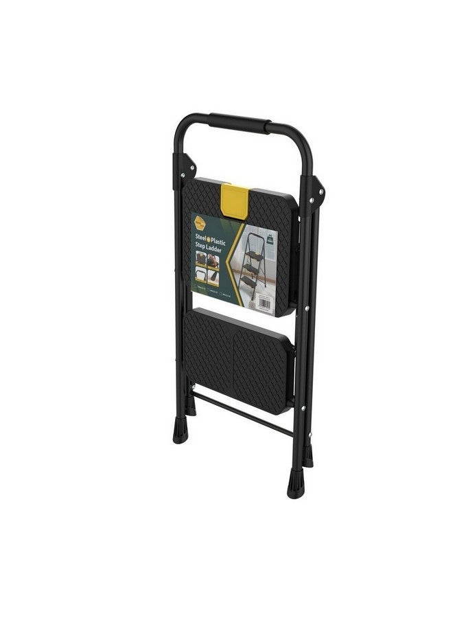 HoneyBee 2-Step Steel and Plastic Foldable Step Ladder Black and Yellow 81 x 56 x 46 cm WK6223-2E - Image 1