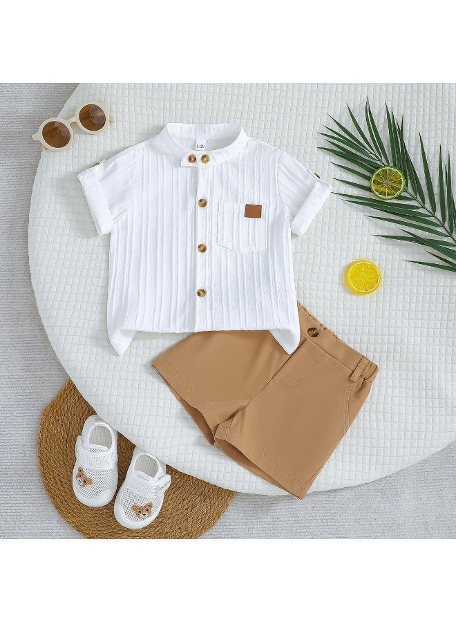 Smarties AE Baby Boys 2-Piece Summer Outfit Set – Textured Short Sleeve Button Shirt with Shorts – Casual Cotton Blend Clothing Set for Toddlers 18-24 Months - Image 3