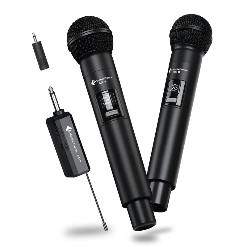 SonixForce Wireless Microphone - Karaoke Microphone for Singing -Rechargeable Dual Dynamic Handheld Microphones with Receiver - 240ft Range Cordless Mic for Speaker, Mixer, Amplifier & Karaoke Machine - Image 1
