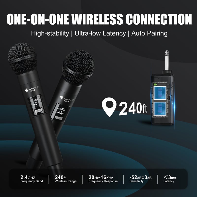 SonixForce Wireless Microphone - Karaoke Microphone for Singing -Rechargeable Dual Dynamic Handheld Microphones with Receiver - 240ft Range Cordless Mic for Speaker, Mixer, Amplifier & Karaoke Machine - Image 4