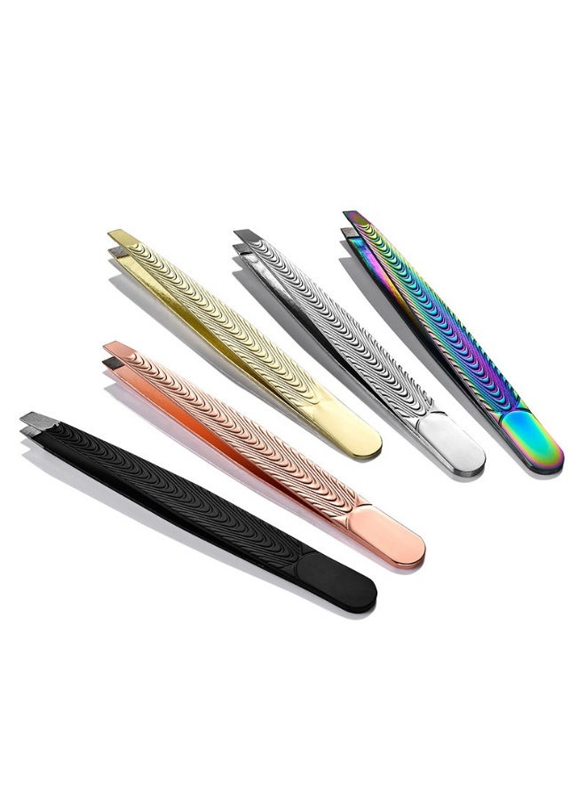 5 قطع ملقط لإزالة شعر الحواجب، ملقط حواجب دقيق من الفولاذ المقاوم للصدأ، ملقط حواجب احترافي مائل الرأس - Image 1