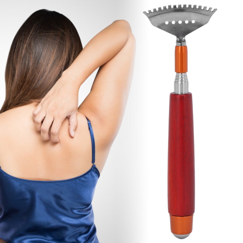 Telescopic Back Scratcher: 7.1in To 20.1in Adjustable Length, Non Slip Wooden Handle, Stainless Steel Claw - Multifunctional Roller Bead Massager For Home Use, Elderly And Pregnant Women - Image 2